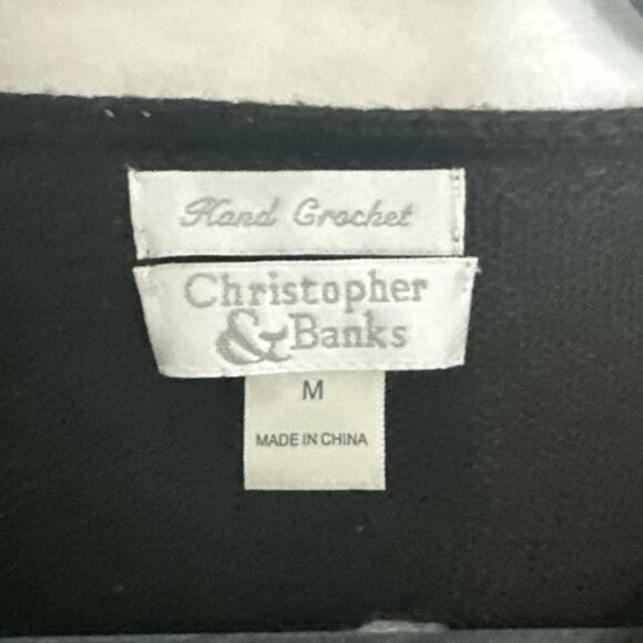 Christopher Banks Holiday Snowman Hand Crochet Button Up Cardigan Size M Grandma - Picture 3 of 8